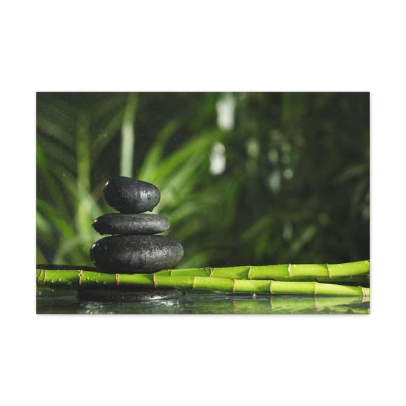 Stacked Stones on Bamboo Forest Floral Nature Photography Canvas Wall Art for Ho